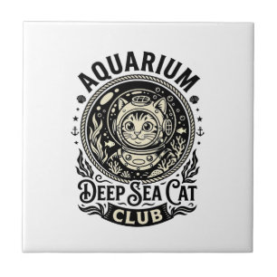 Azulejo Acuario Gato de Mar Profundo Gráfico Divertido - A