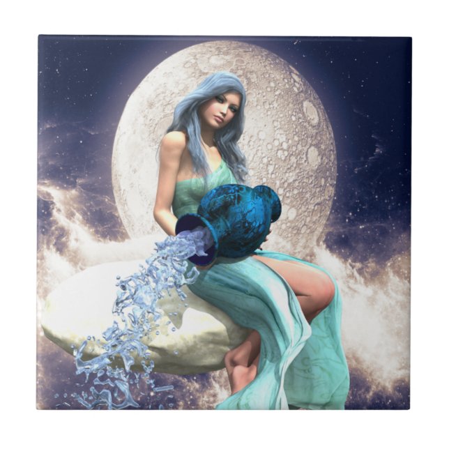 Azulejo Acuario - Mujer vierte agua de un jugo (Frente)