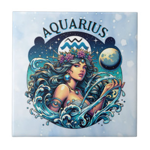 Azulejo Acuario Portador de Agua Mujer Hermosa Astrología