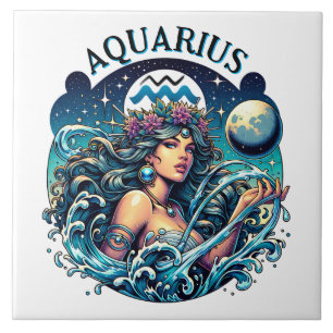 Azulejo Acuario Portadora de Agua Mujer Hermosa Astrología