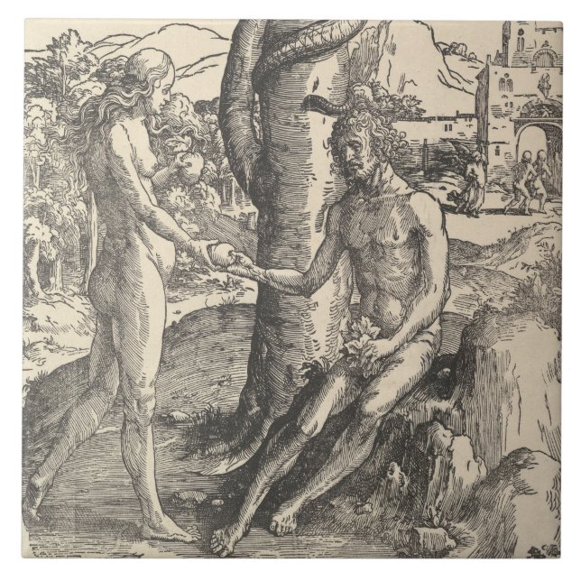 Azulejo Adam y Eva: La caída del hombre (Lucas van Leyden) (Frente)