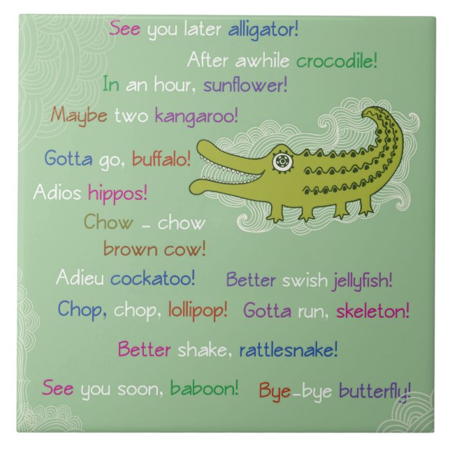 Azulejo Adiós y buena suerte de grupo, lagarto (Frente)