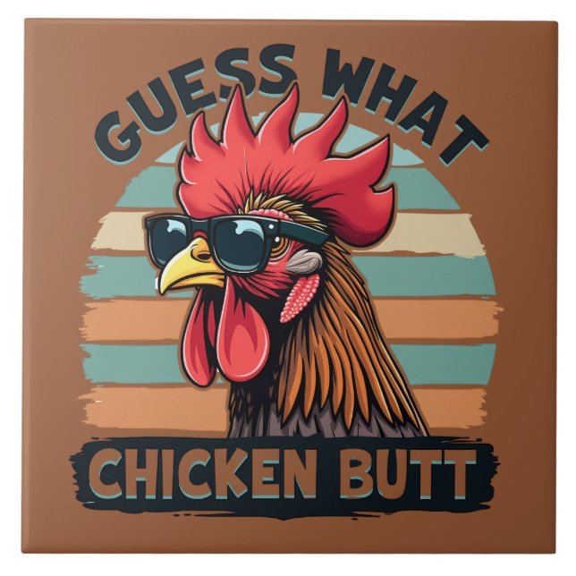 Azulejo Adivinen Qué Famoso Rooster Retro De Pollo Butt (Frente)