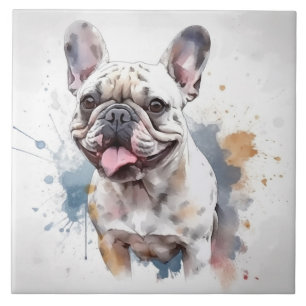 Azulejo Adorable Bulldog Francés Acuarela Mascota