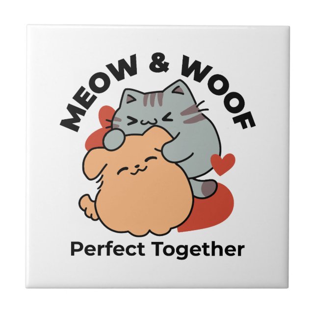 Azulejo Adorable Cat and Dog Hug - Diseño de Meow & Woof (Frente)