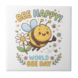 Azulejo Adorable ilustración "¡Abeja Feliz!" para el Día M