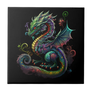 Azulejo adorable-magia-fantasía-cinesa-dragón-ilustracion