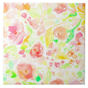 Azulejo Adorable patrón floral de acuarela colorida