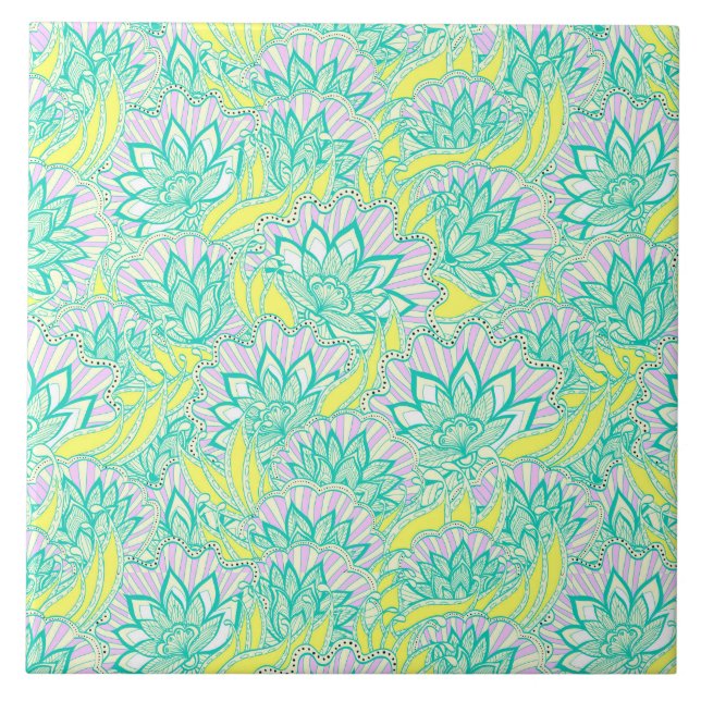 Azulejo Adorable patrón floral verde amarillo (Frente)