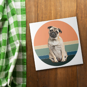 Azulejo Adorable Pug Dog Retro Sunset