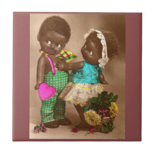 Azulejo Adorables muñecas negras adorables del RPPC en el 