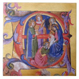 AZULEJO ADORACIÓN DE LOS MAGOS NAVIDAD PERGAMINO