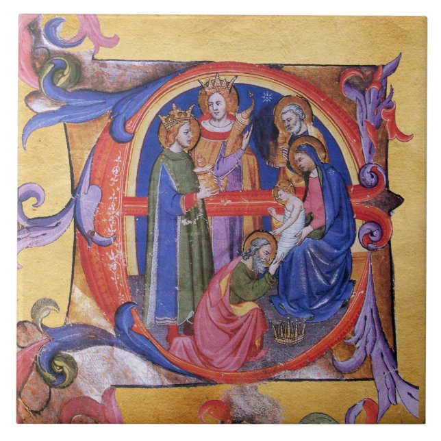 AZULEJO ADORACIÓN DE LOS MAGOS NAVIDAD PERGAMINO (Frente)
