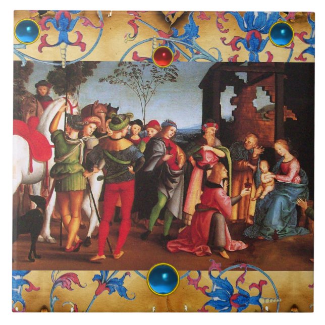 AZULEJO ADORACIÓN DE PARCHMENT FLORAL DE NAVIDADES MAGI, G (Frente)