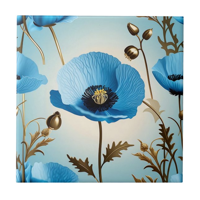 Azulejo Adormidera Azul Botánico De Lujo (Frente)