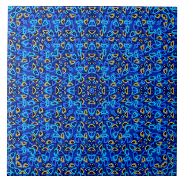 Azulejo Adorno azul multicolor abstracto (Frente)