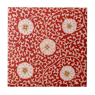 Azulejo Adorno chino rojo blanco floral de Owen Jones