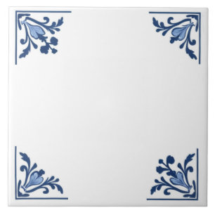 Azulejo Adorno de Esquina Floral Simple Delft Blanco Azul