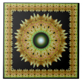 Azulejo Adorno de mandala fractal dorado