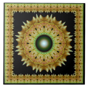 Azulejo Adorno de mandala fractal dorado