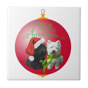 Azulejo Adorno de Navidad Westie Scottie