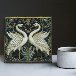 Azulejo Adorno de pared de cisnes Art Deco Arte Nouveau Ci