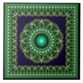 Azulejo Adorno enmarcado fractal caleidoscópico verde
