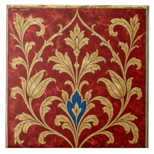 Azulejo Adorno Floral de Oro Rojo Otomano