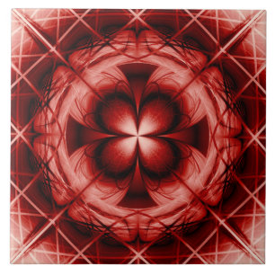 Azulejo Adorno floral simétrico rojo