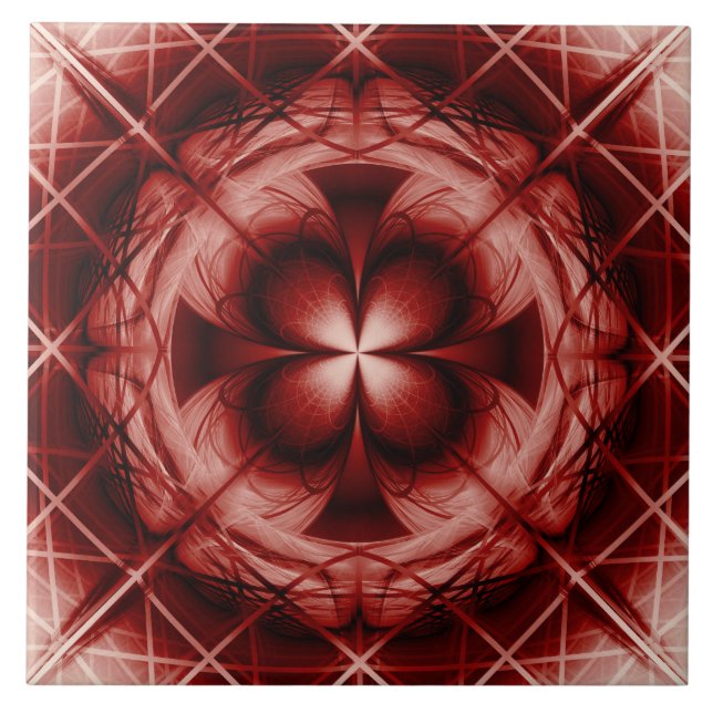 Azulejo Adorno floral simétrico rojo (Frente)