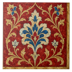 Azulejo Adorno Otomano Floral Rojo de Iznik  
