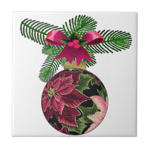 Azulejo Adorno Retro Burgundy Flor de Pascua de los 50
