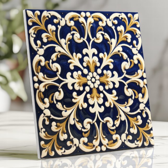 Azulejo Adornos Azules y Dorados (Subido por el creador)