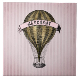 Azulejo Aeronave Steampunk en franjas rosadas antiguas