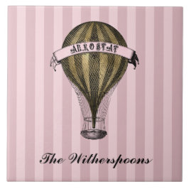 Azulejo Aeronave Steampunk en franjas rosadas vintage Mono