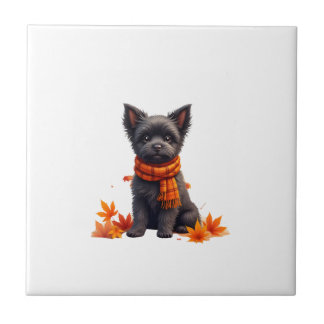 Azulejo Affenpinscher With Heart Made Of Autumn Leaves