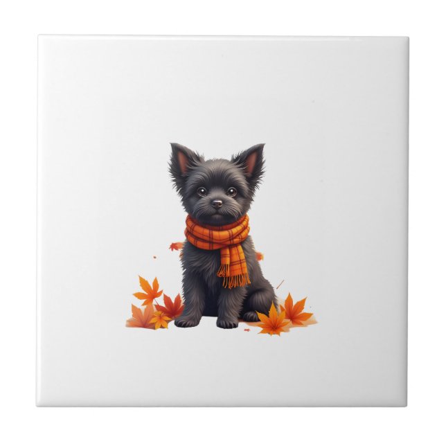 Azulejo Affenpinscher With Heart Made Of Autumn Leaves (Frente)