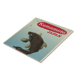 Azulejo Afiche de viaje al estilo vintage de Kumamoto Japó