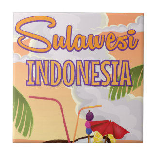 Azulejo Afiche de viaje al estilo vintage de Sulawesi Indo