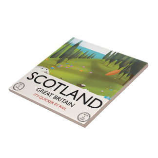 Azulejo Afiche de viaje de Escocia "Es más rápido por tren