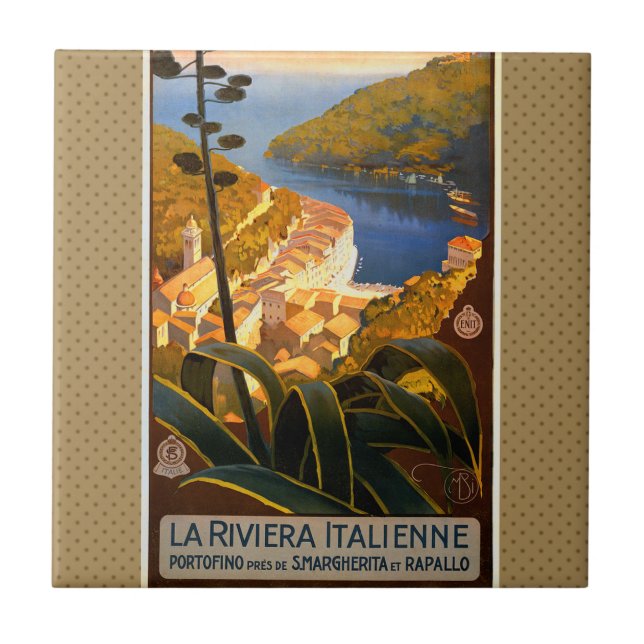 Azulejo Afiche de viaje de la Riviera Italiana Europa Ital (Frente)