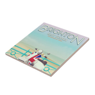 Azulejo Afiche de viaje de la scooter de la unión Brighton