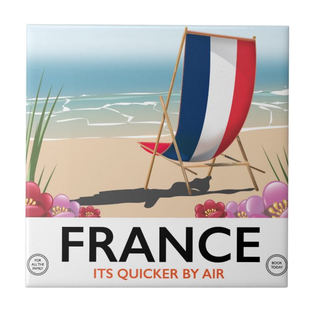 Azulejo Afiche de viaje de playa de Francia (Frente)