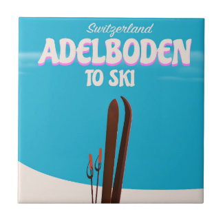 Azulejo Afiche de viaje para esquiar en Adelboden Suiza