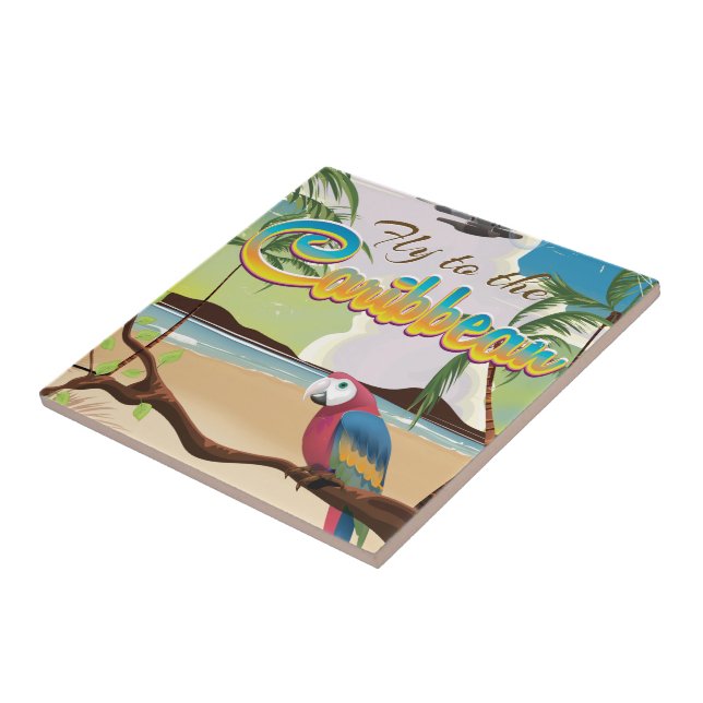 Azulejo Afiche de viaje retro de la isla caribeña (Lado)