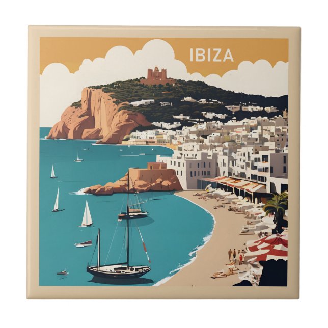 Azulejo Afiche de viajes de Ibiza, España (Frente)