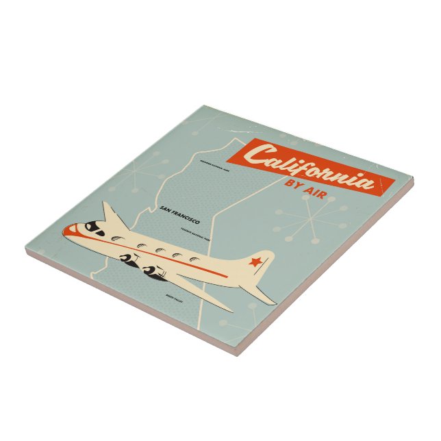 Azulejo Afiche de viajes "por aire" de California al estil (Lado)