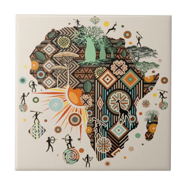 Azulejo Africa Map Decorative Tribal Elements Pattern (Frente)