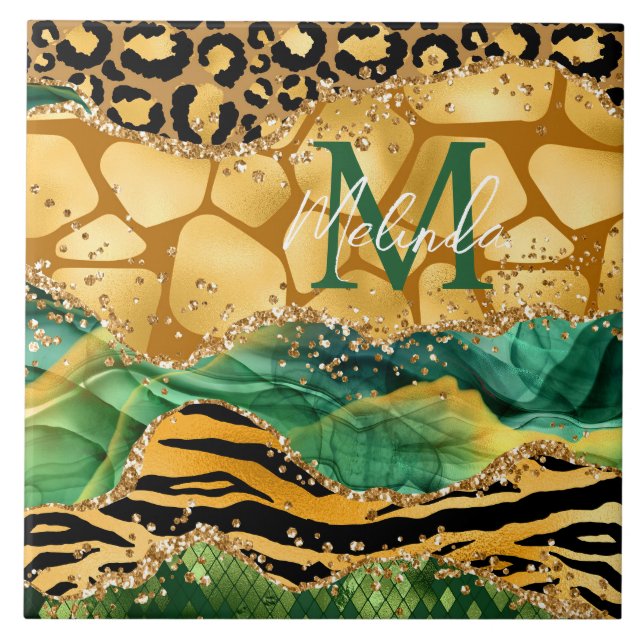 Azulejo Agante de impresión de animales de azari verde y o (Frente)