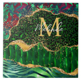 Azulejo Agante de impresión de animales de safari verde